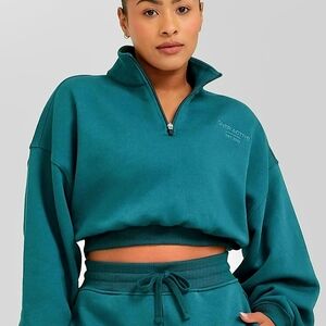 Oner Active Teal Cropped Quarter-Zip Sweatshirt